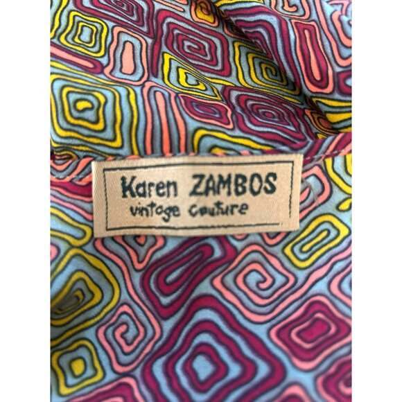 Karen Zambos Vintage Couture Psychedelic Geometric Silk Maxi Slip Dress Size 4 - Picture 6 of 7